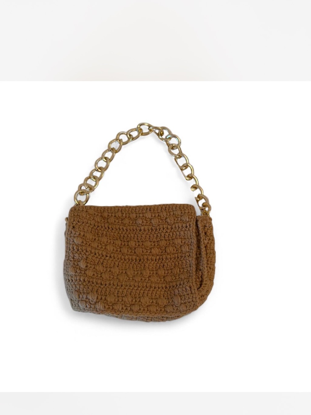 Brown Crocheted Chain-Handle Shoulder Bag